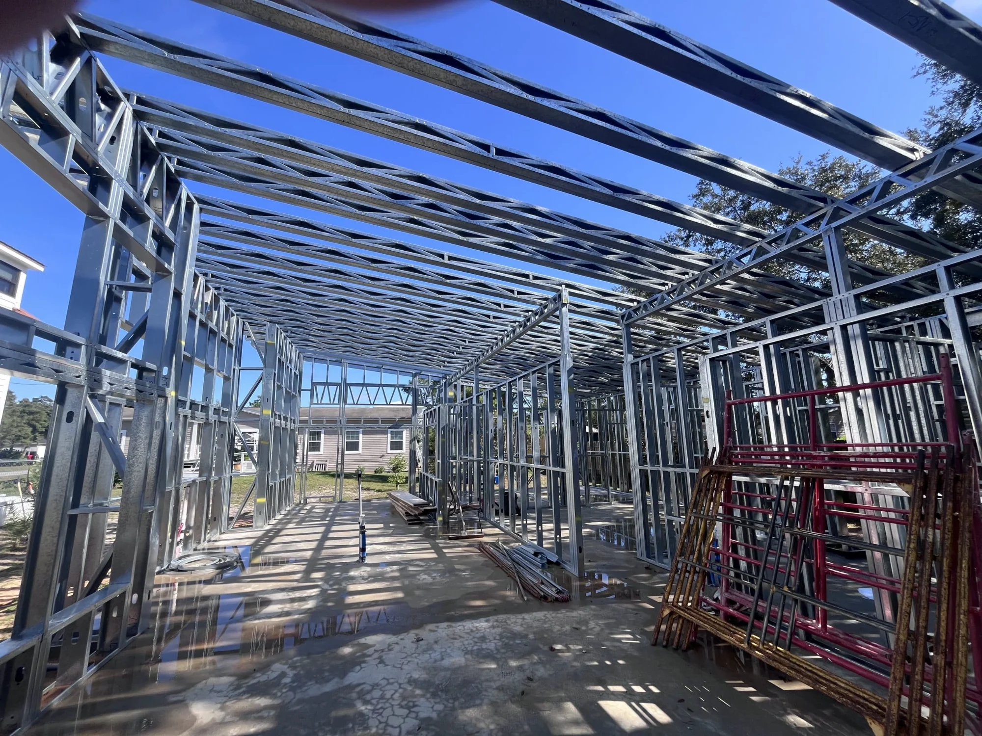 Interior steel wall and roof framing in Texas
