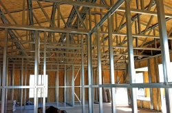 Barndominium interior framing in Texas