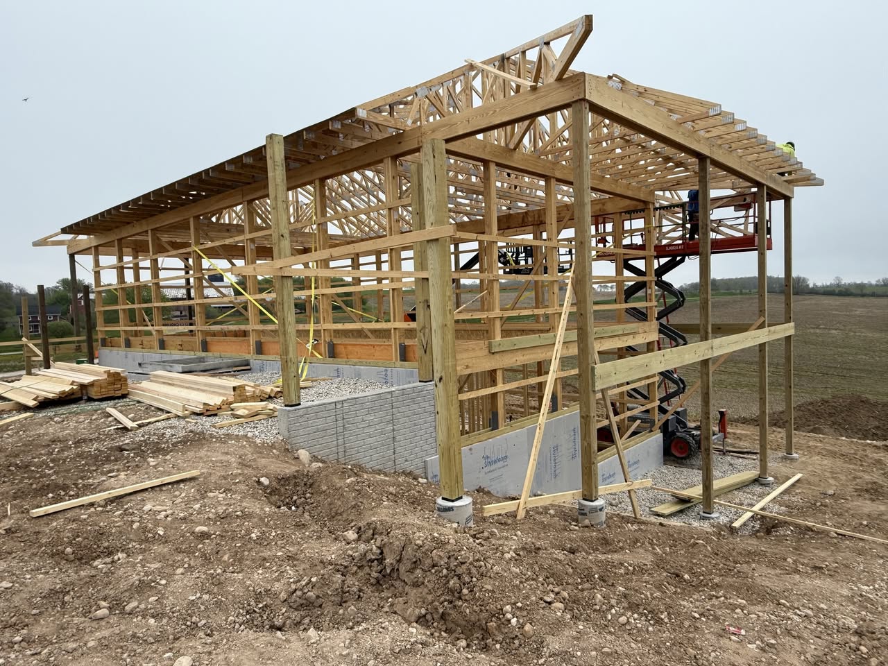 Interior wood framing for Texas barndominium